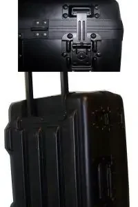 Black rolling luggage with handle extended